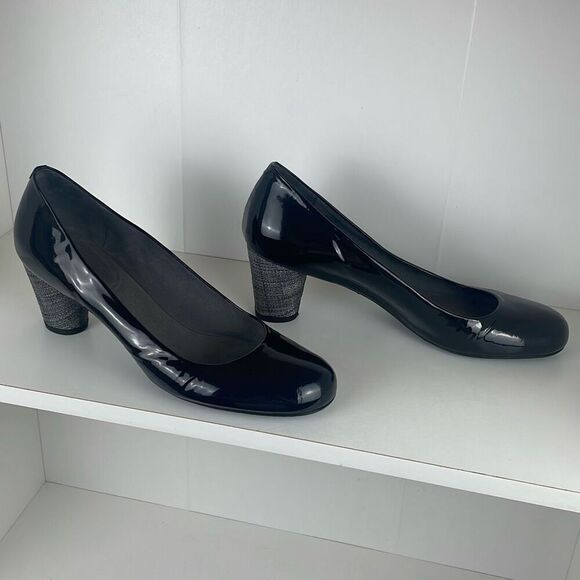 Stuart Weitzman Patent Leather Rounded Toe Jute Wrapped Heel Pumps 10 M - Picture 9 of 12